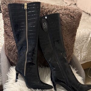 INC International Concepts Glossy Black Heeled Boots